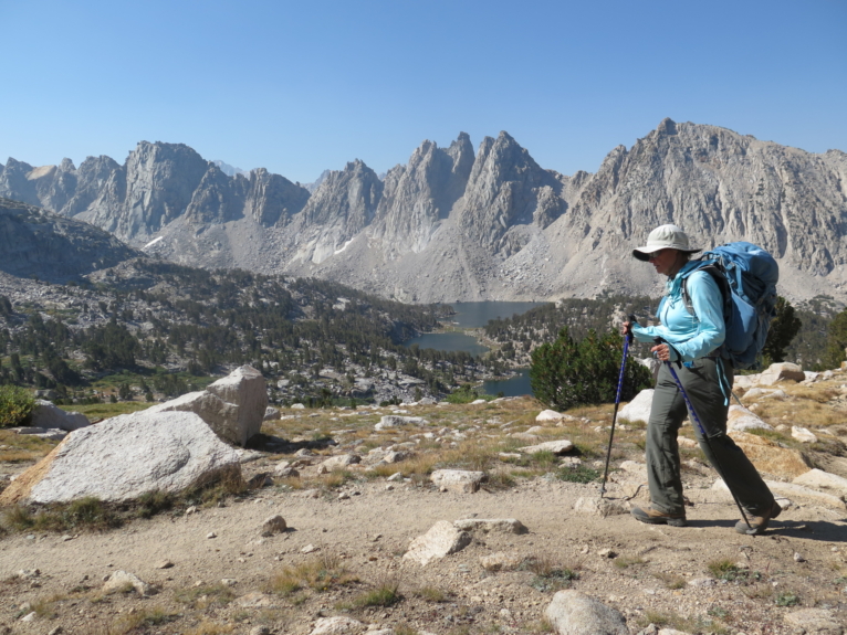 woman backpacking in the high sierra