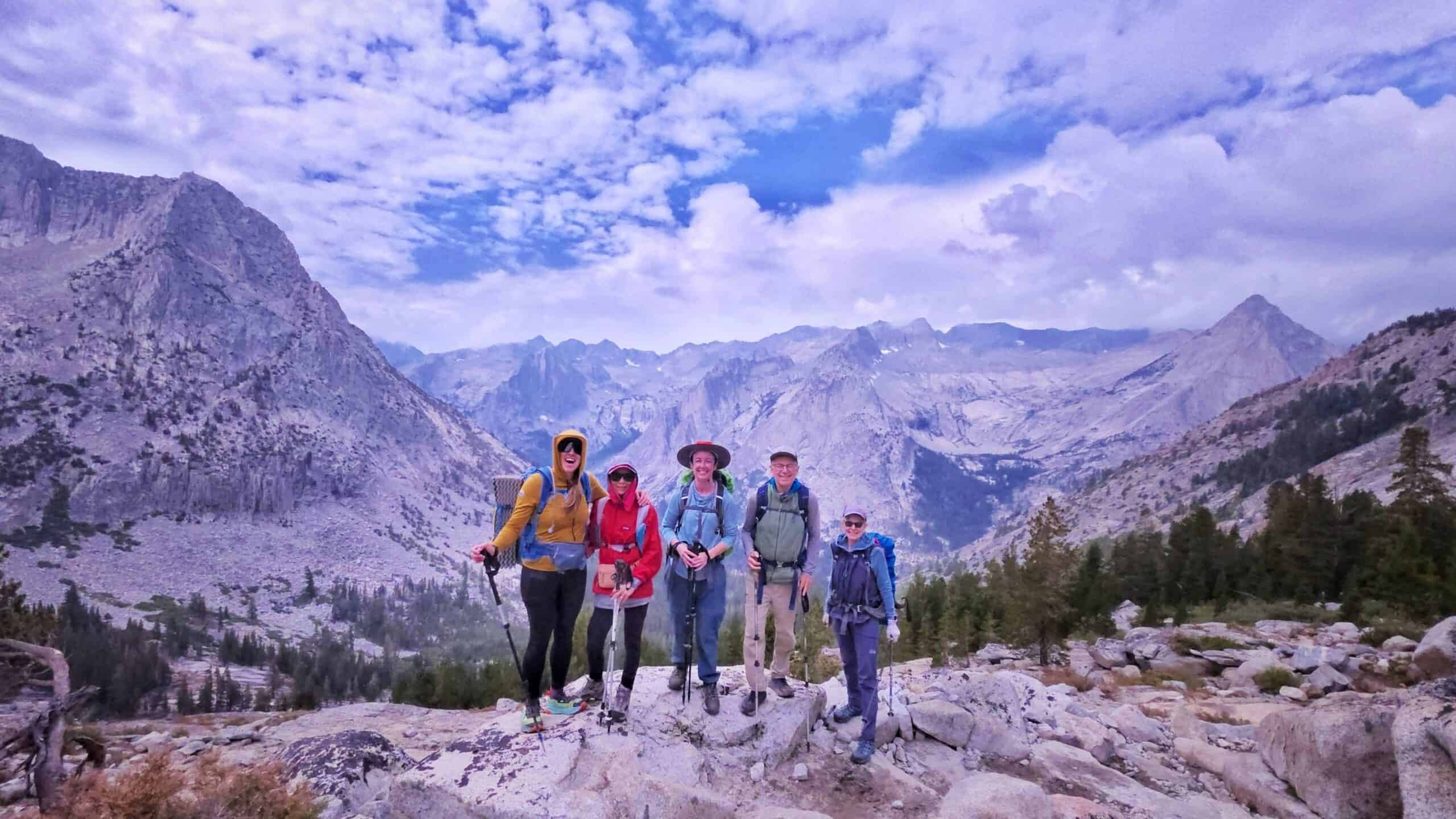 Group of hikers on the Evolution Loop Backpacking Trip in the Sierra Nevada with Sierra Mountain Center