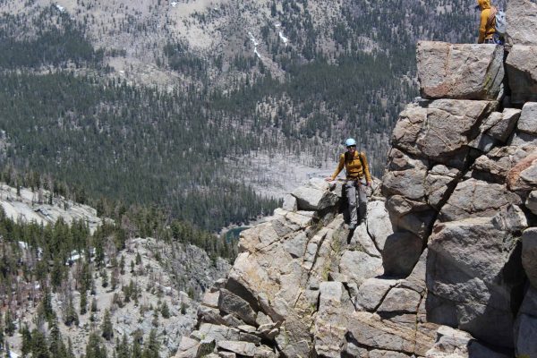 SMC's office manager, Barb being guided up Crystal Crag!