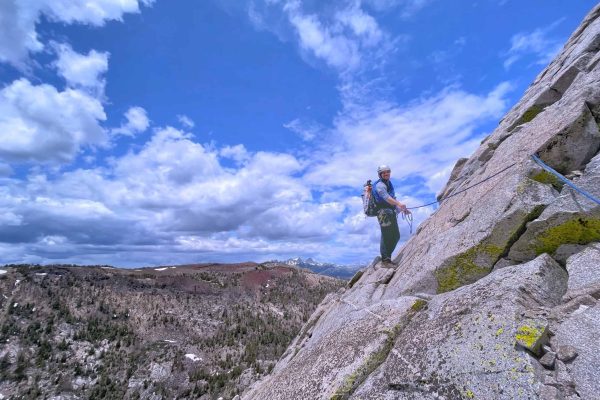Sierra Mountain Center guide Louie climbing Crystal Crag in mammoth Lakes