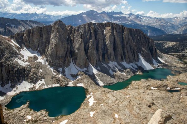View from the trail while hiking Mt. Whitney, showing high alpine terrain and Sierra